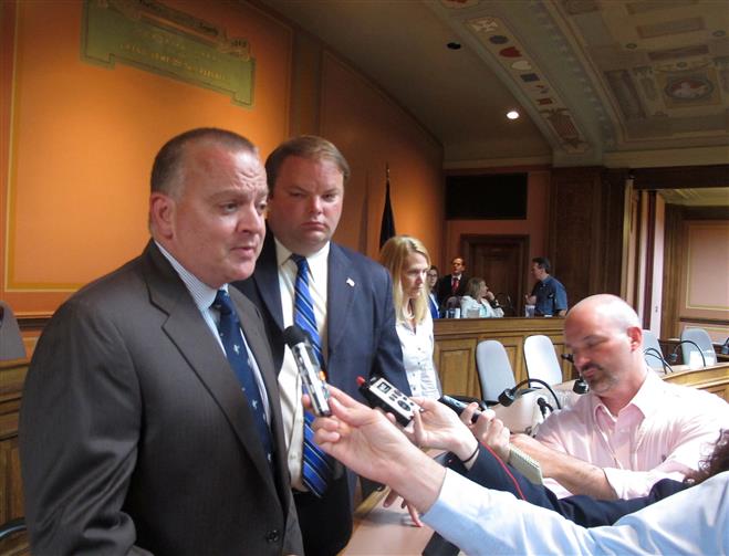 Rep. Bill Kramer (left) answers questions after Kramer was elected Republican Assembly majority leader in September.